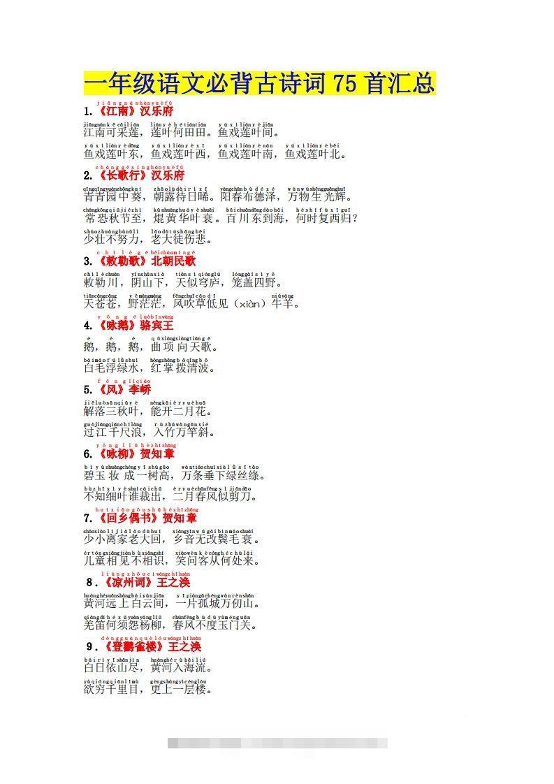 1.2《必背古诗词汇总》（注音版）-资源V站