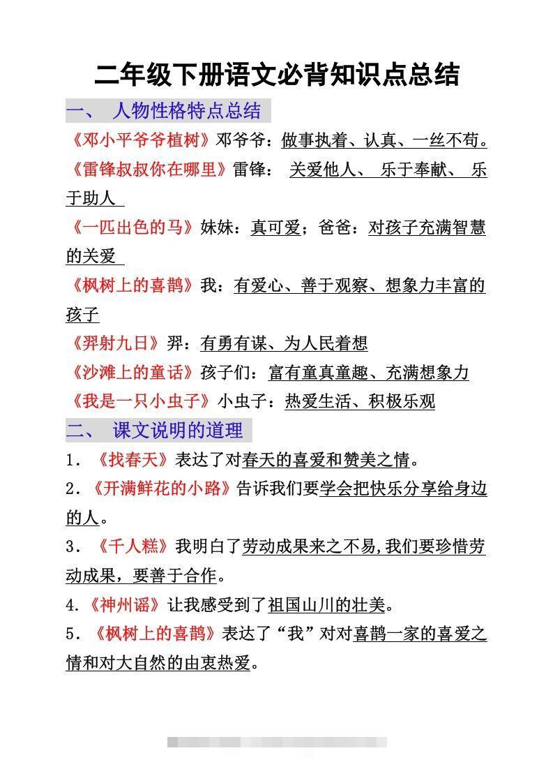 二年级下册语文必背重点知识点-资源V站