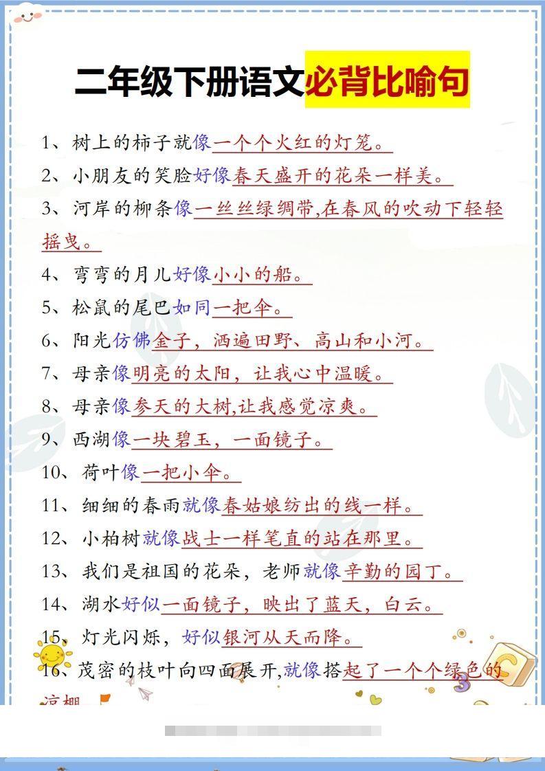 二下语文【必背比喻句汇总】-资源V站