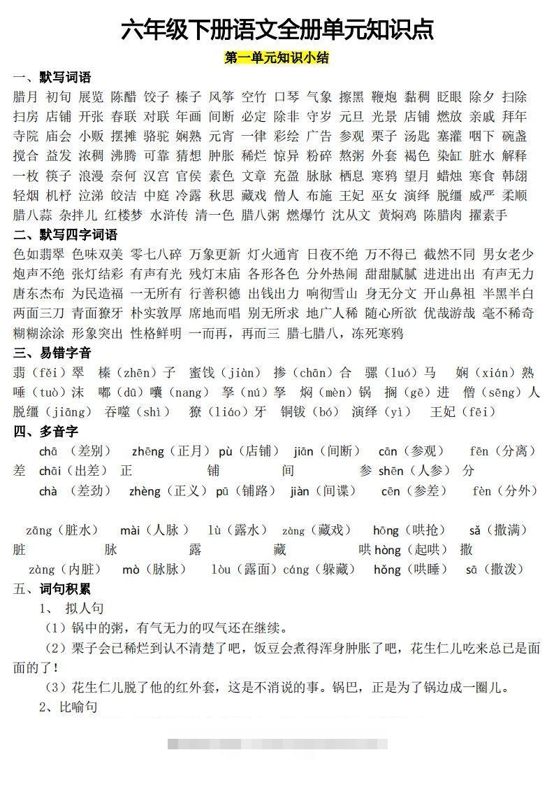 六年级1-8单元知识点(1)-资源V站
