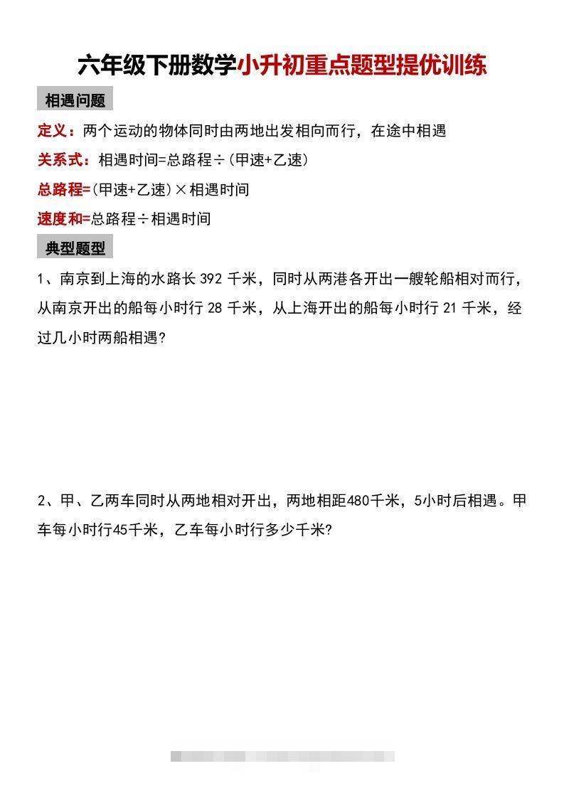 六年级下册数学小升初重点题型提优训练-资源V站