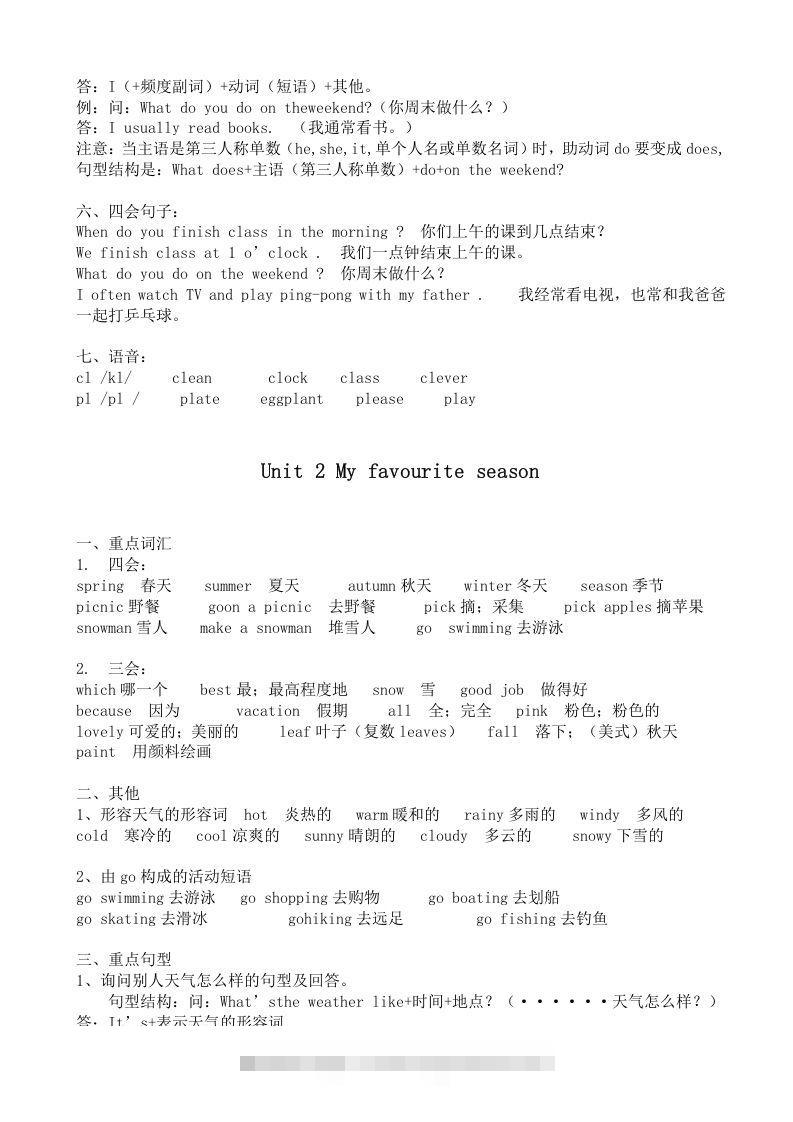 图片[2]-五年级英语下册五英下知识点21页（人教PEP版）-资源V站