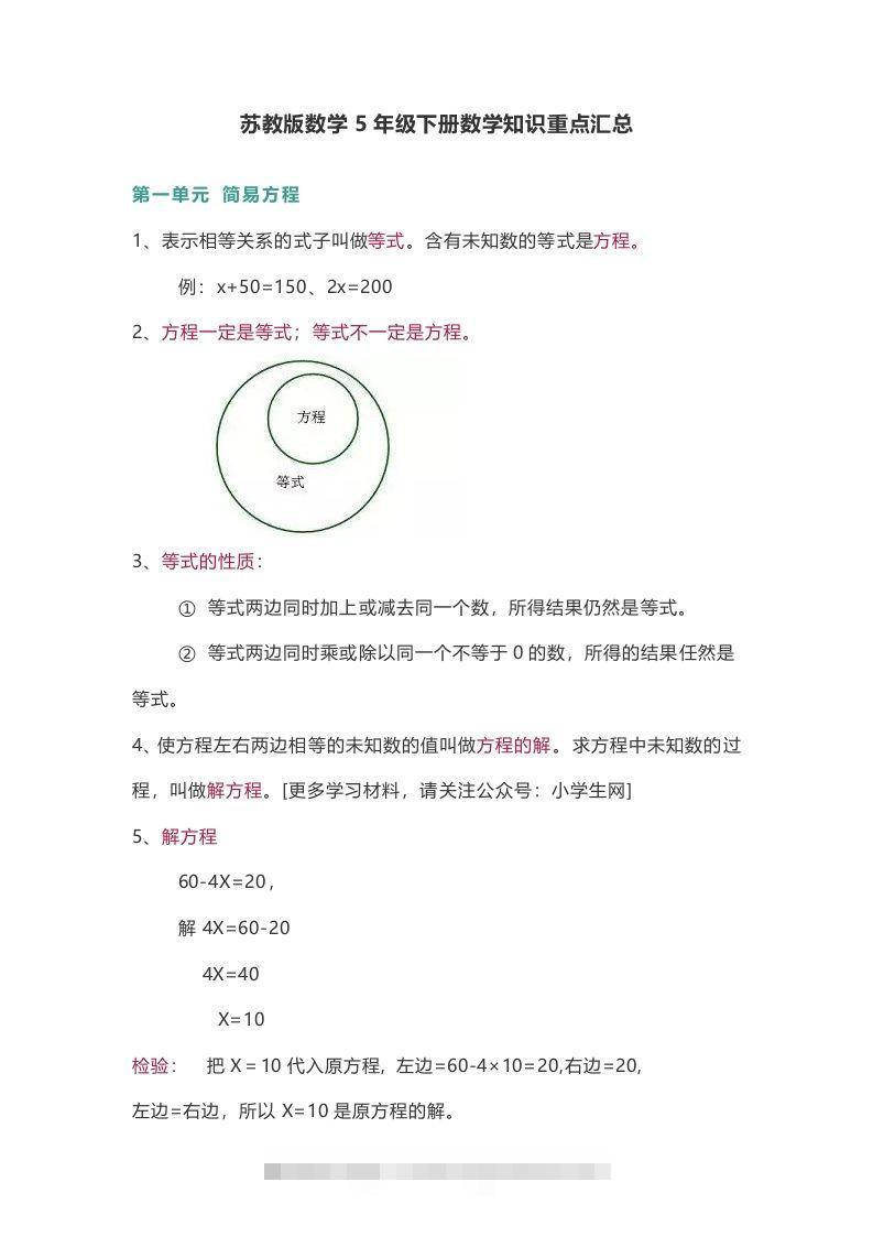苏教版数学5年级下册数学知识点-资源V站
