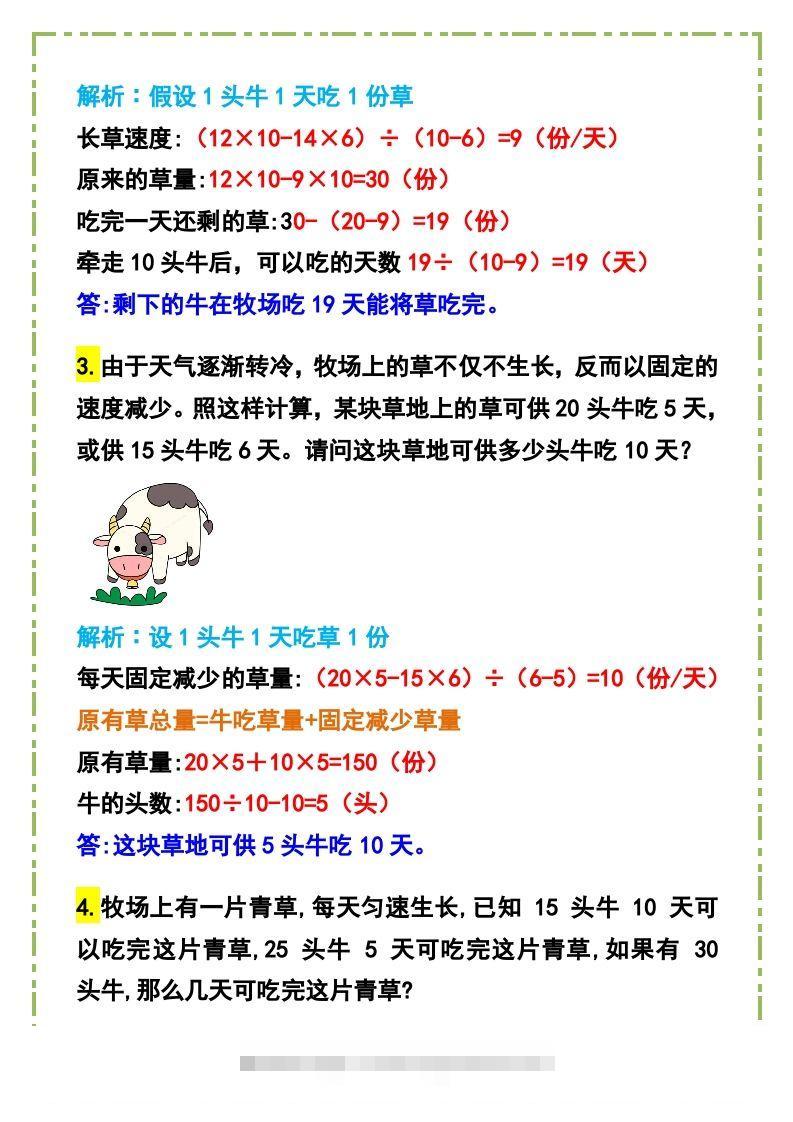 图片[2]-六年级数学下册《牛吃草问题》例题+答案-资源V站