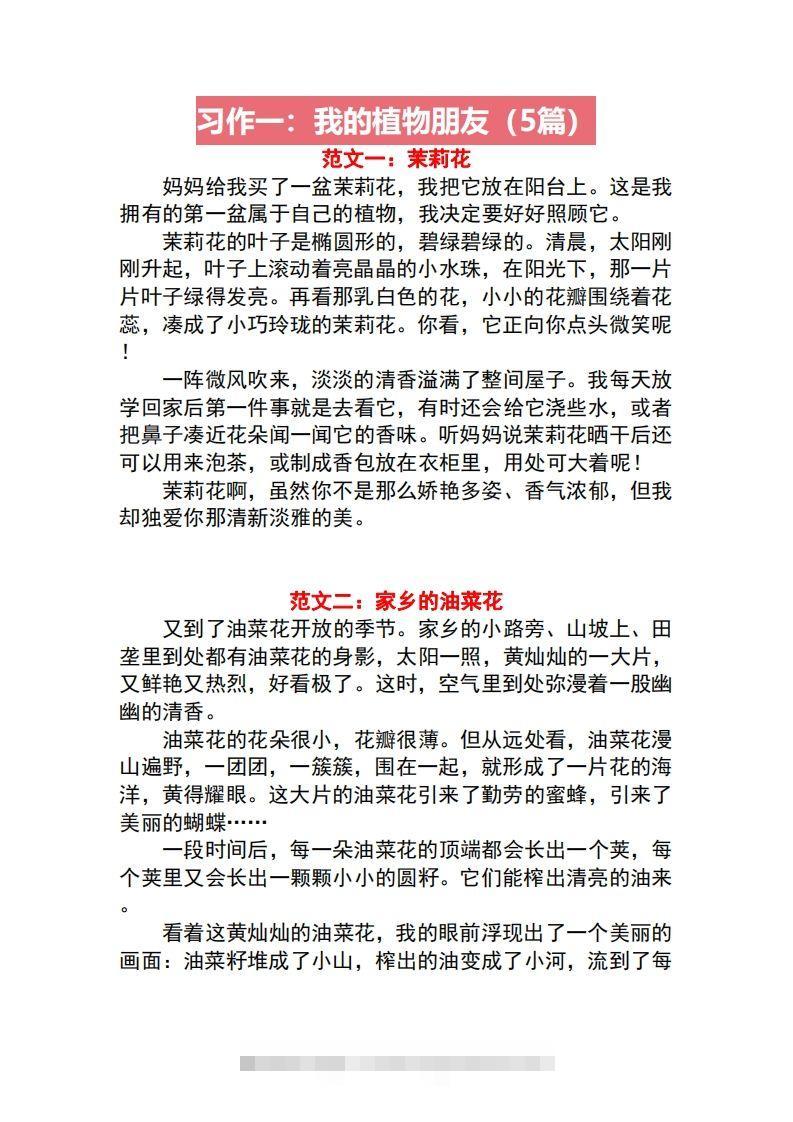 三年级语文下册1-8单元作文范文-资源V站