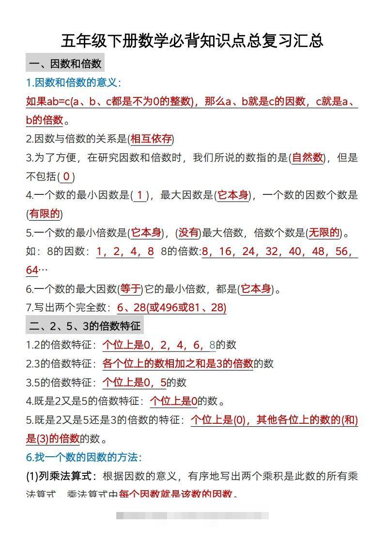 数学五年级下册必背知识点汇总-资源V站