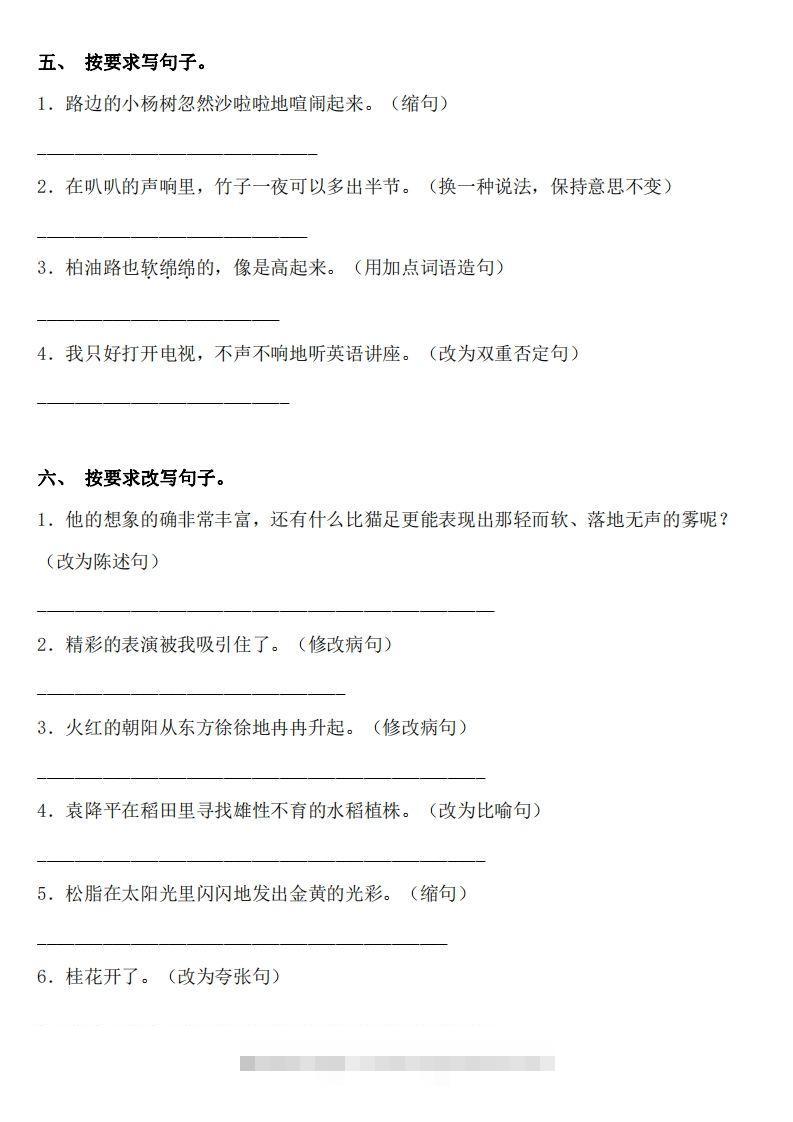 图片[3]-六年级语文下册：《句子》专项+答案，修改病句、扩写、改写、仿写-资源V站