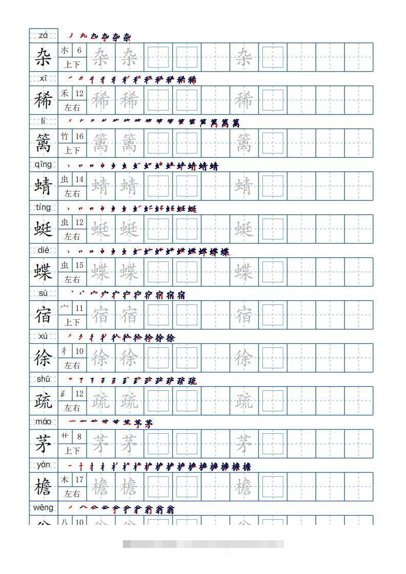 四年级语文下册生字表250个，字帖21页（带偏旁部首、笔顺，拼音）（部编版）-资源V站