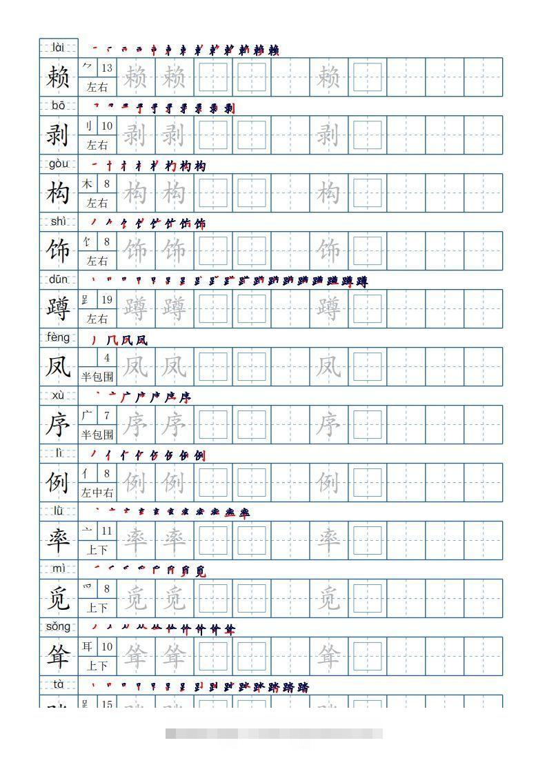 图片[2]-四年级语文下册生字表250个，字帖21页（带偏旁部首、笔顺，拼音）（部编版）-资源V站