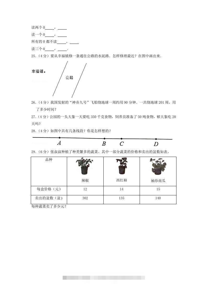 图片[3]-2020-2021学年山东省枣庄市山亭区四年级上学期期中数学真题及答案(Word版)-资源V站