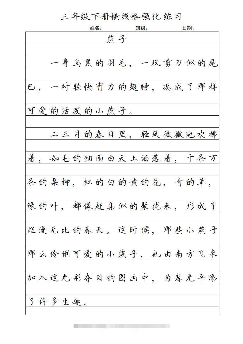 三年级语文下册横线格（部编版）-资源V站