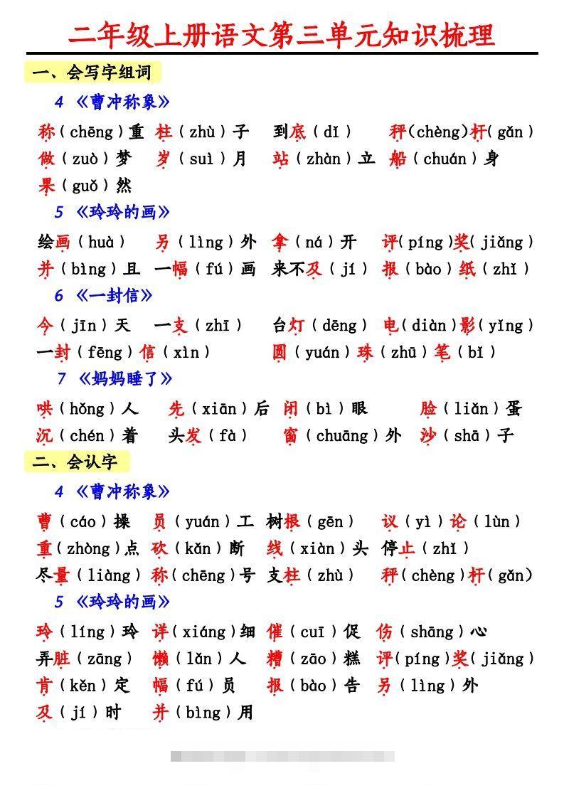 【第三单元知识梳理】二上语文-资源V站