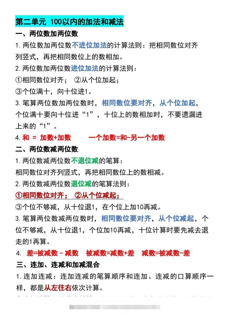 图片[2]-二年级上册数学各单元预习知识点归纳-资源V站