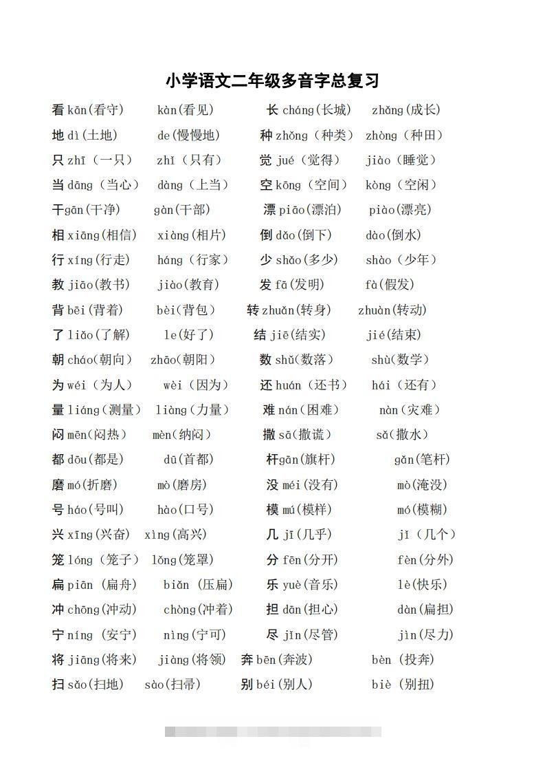 二年级语文上册多音字汇总❤️()-资源V站