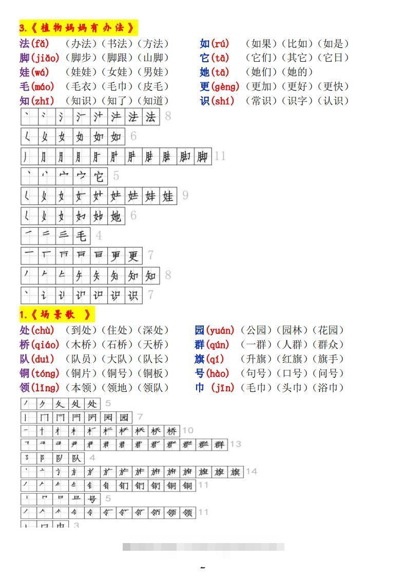 图片[2]-二上语文《生字拼音、笔顺、组词》-资源V站