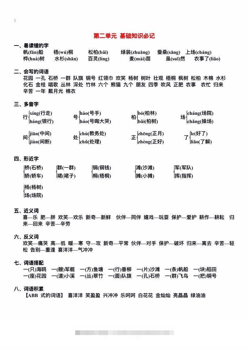 图片[2]-二上语文单元期末复习重点-资源V站
