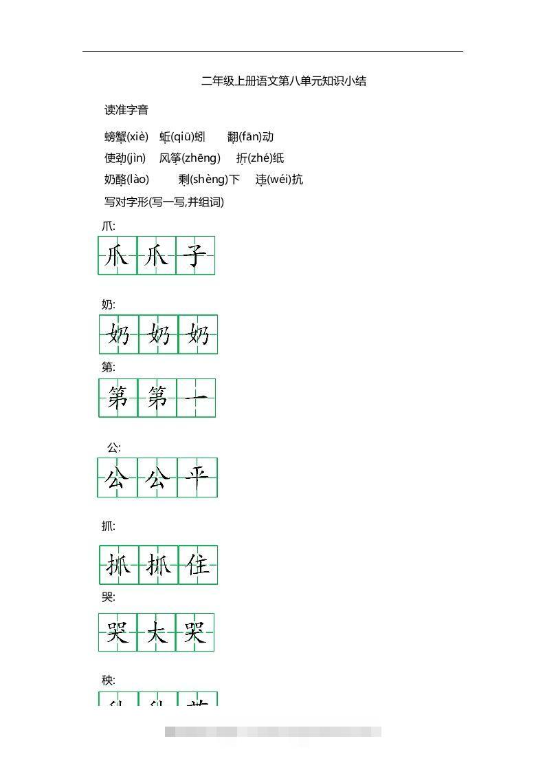 二上语文第八单元知识重点-资源V站