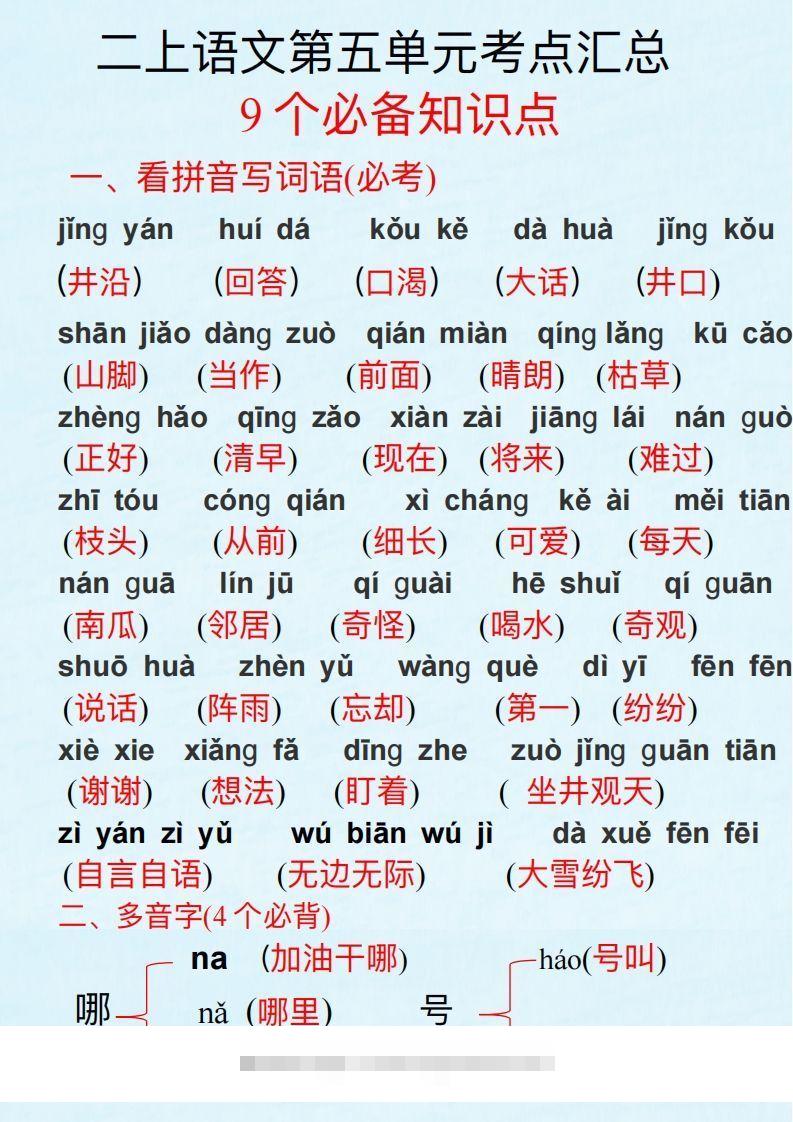 二上语文第五单元考点汇总-资源V站