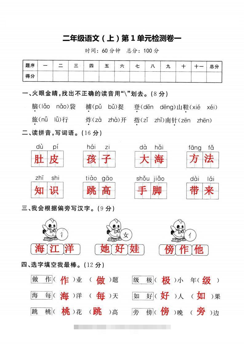 二上语文第一单元检测卷（一）-资源V站