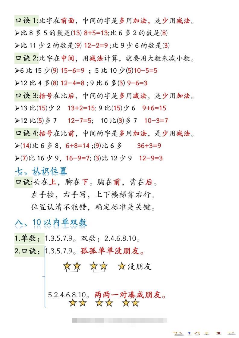 图片[3]-一年级数学上册必背知识口诀-资源V站