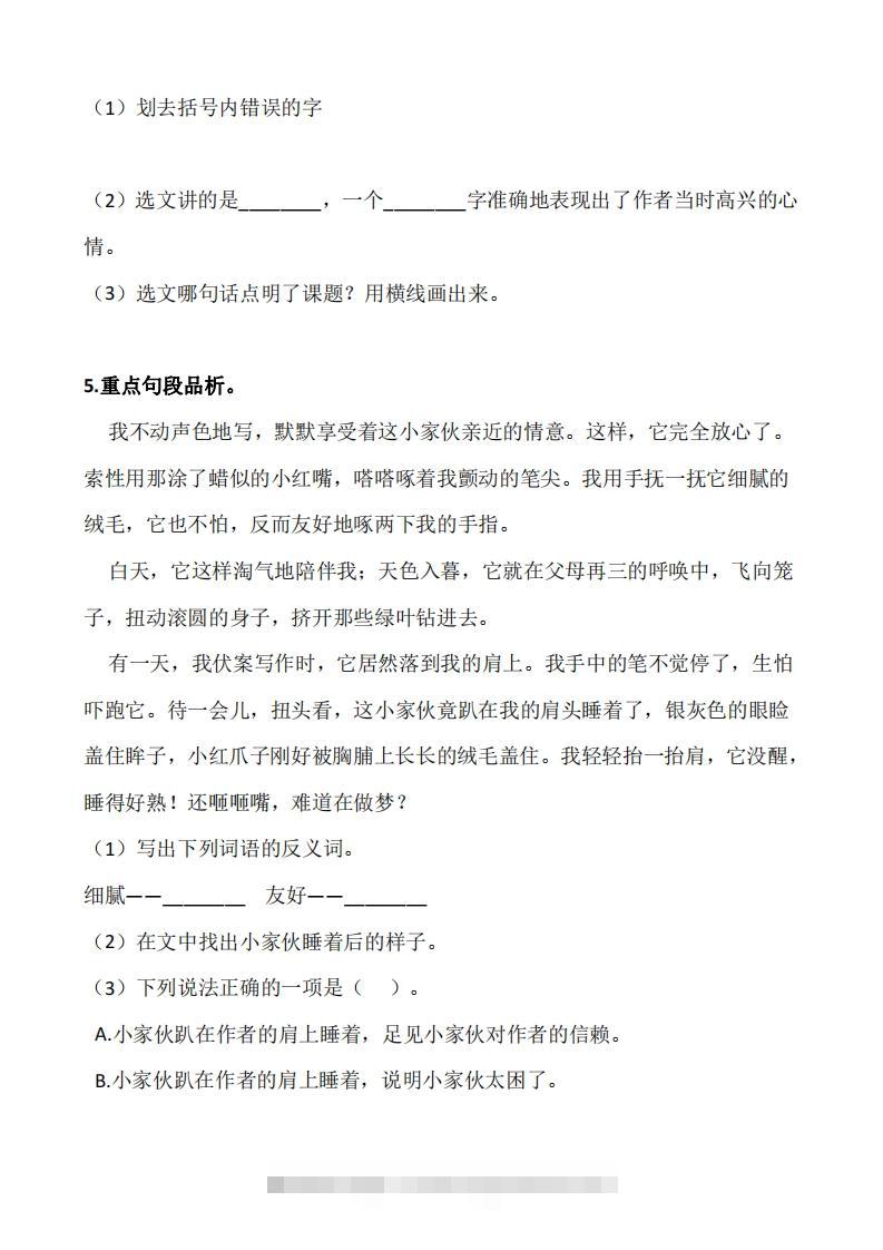 图片[3]-五上语文：阅读专项训练习题50道-资源V站
