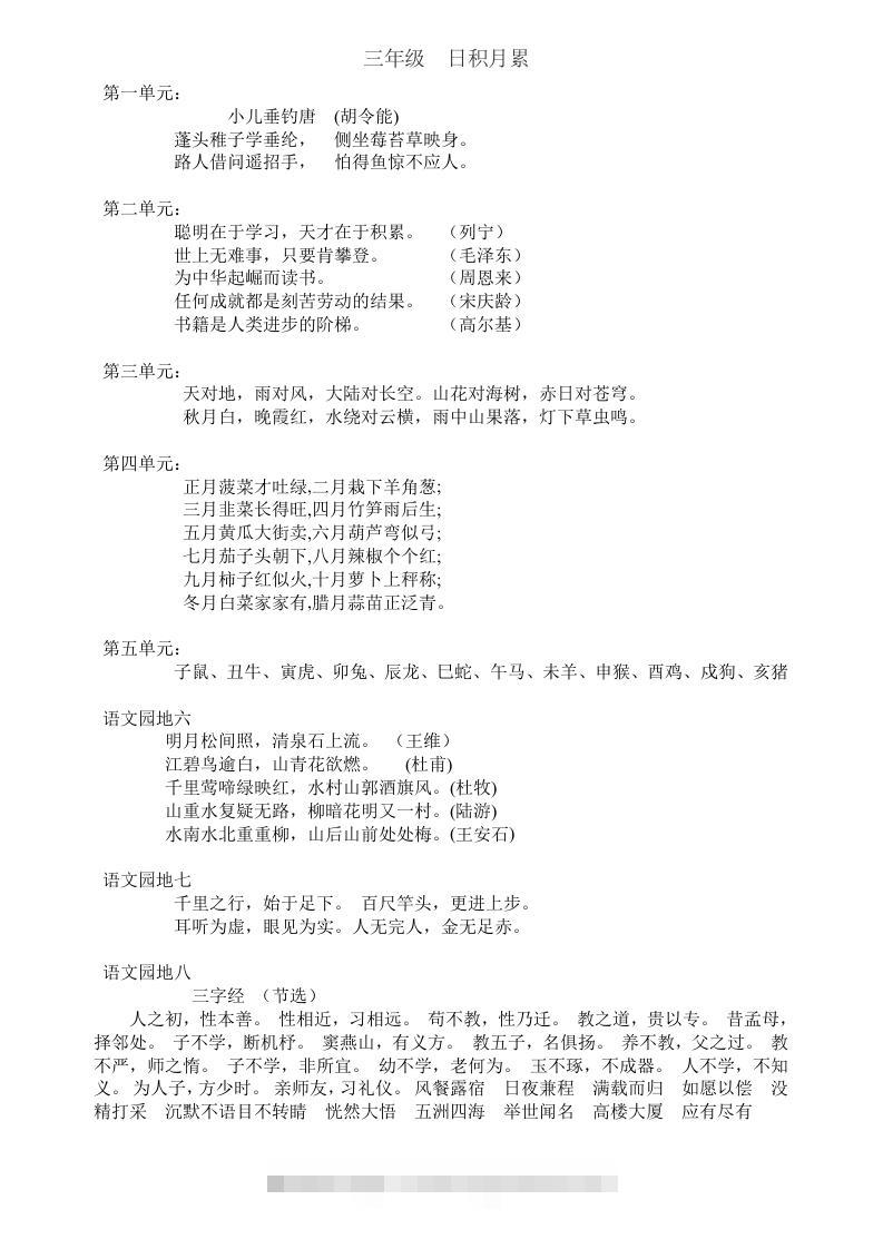 三年级上册语文日积月累-资源V站