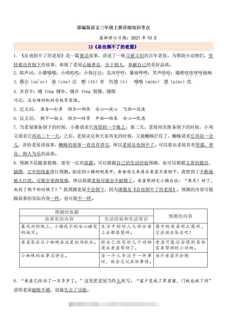 三（上）语文第4单元自编知识点-资源V站
