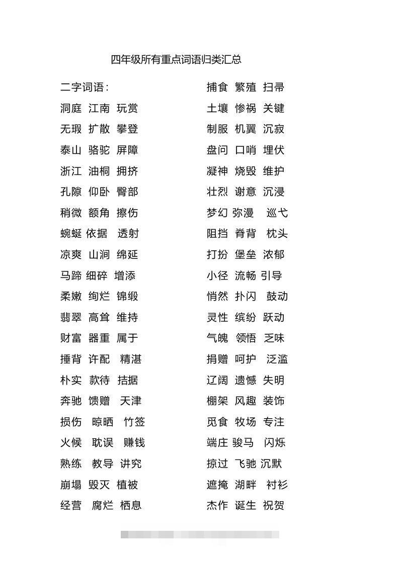 四（上）语文重点词语归类汇总-资源V站