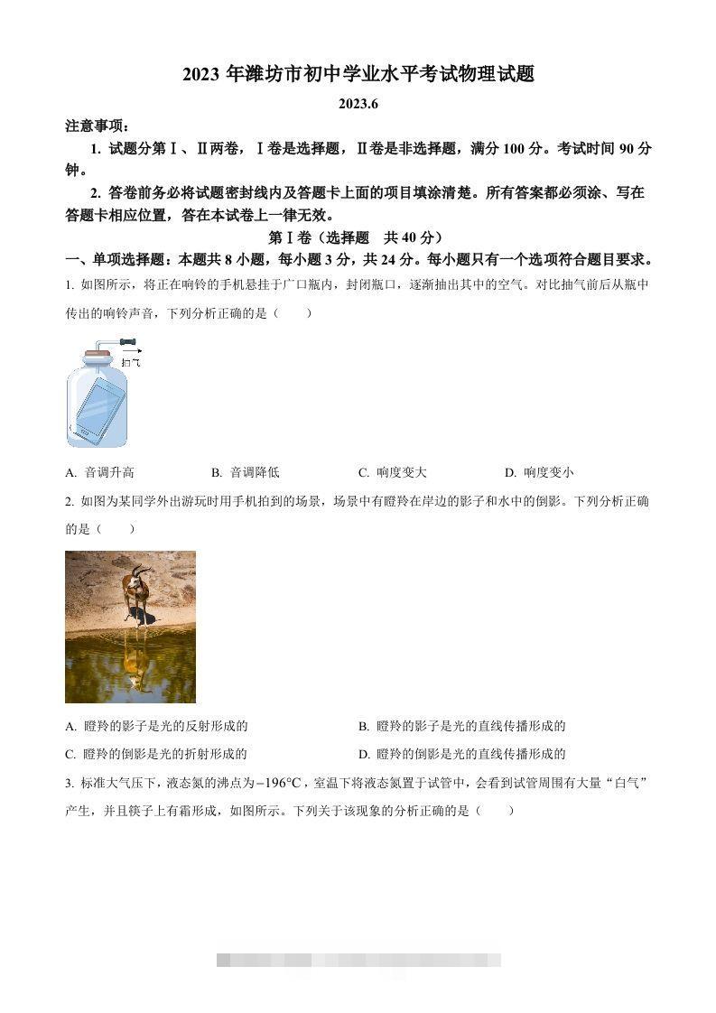 2023年山东省潍坊市中考物理真题（空白卷）-资源V站