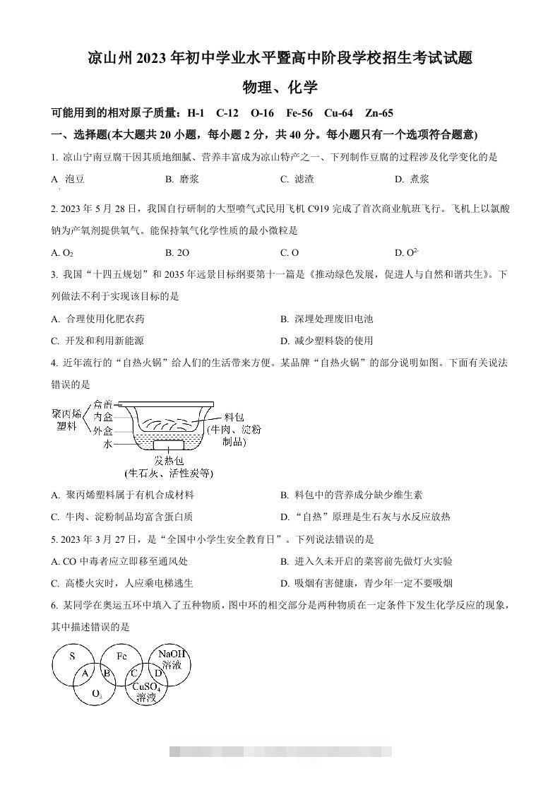 2023年四川省凉山州中考化学真题（空白卷）-资源V站