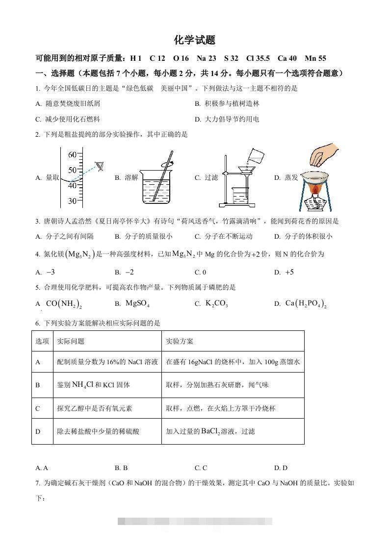 2024年贵州省中考化学真题（空白卷）-资源V站