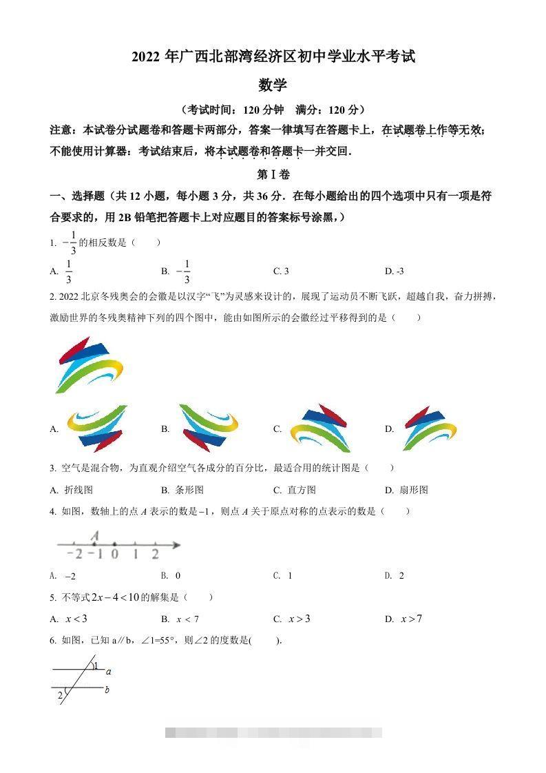 2022年广西北部湾经济区中考数学真题（空白卷）-资源V站