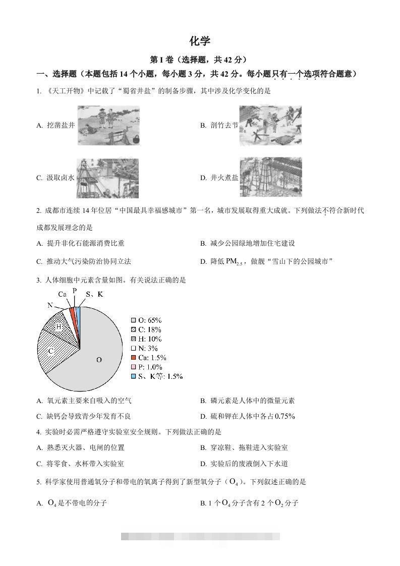 2023年四川省成都市中考化学真题（空白卷）-资源V站
