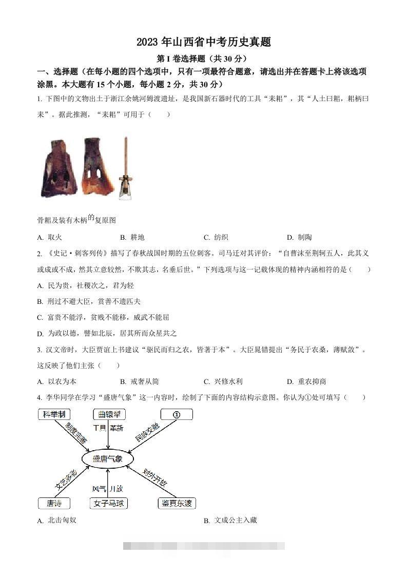 2023年山西省中考历史真题（空白卷）-资源V站