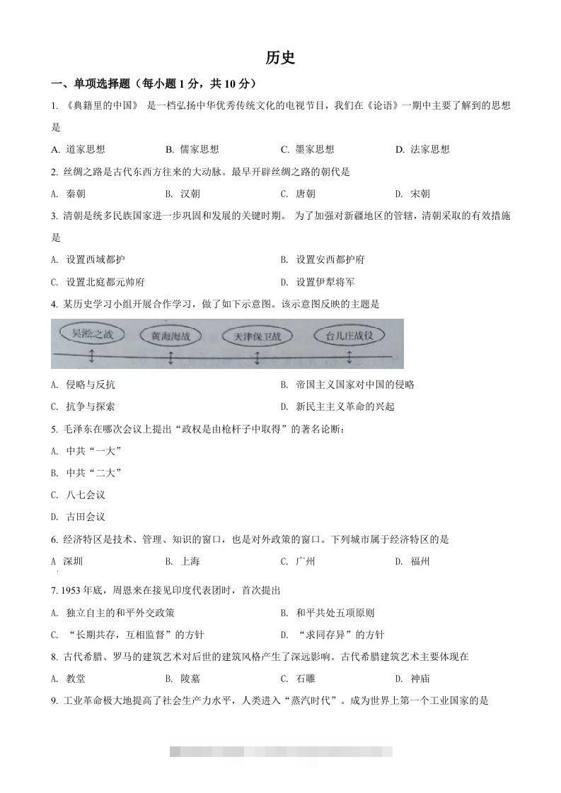 2022年吉林省中考历史真题（空白卷）-资源V站