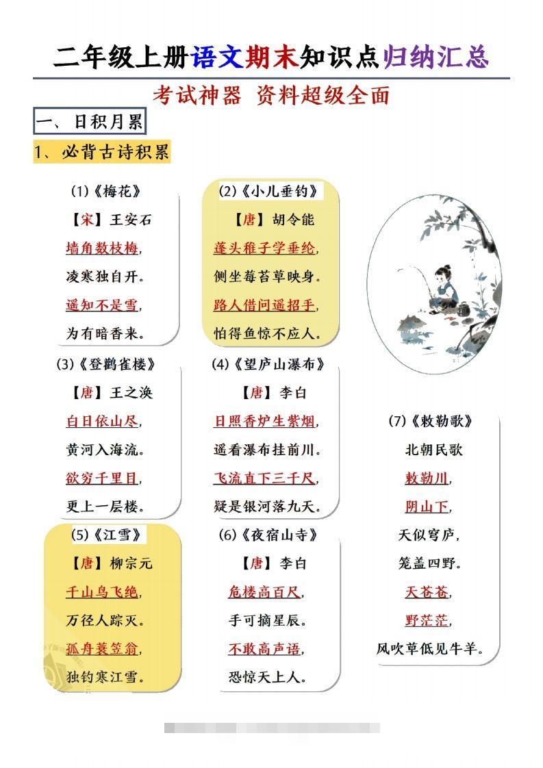 二年级上册语文期末知识点归纳汇总(1)-资源V站