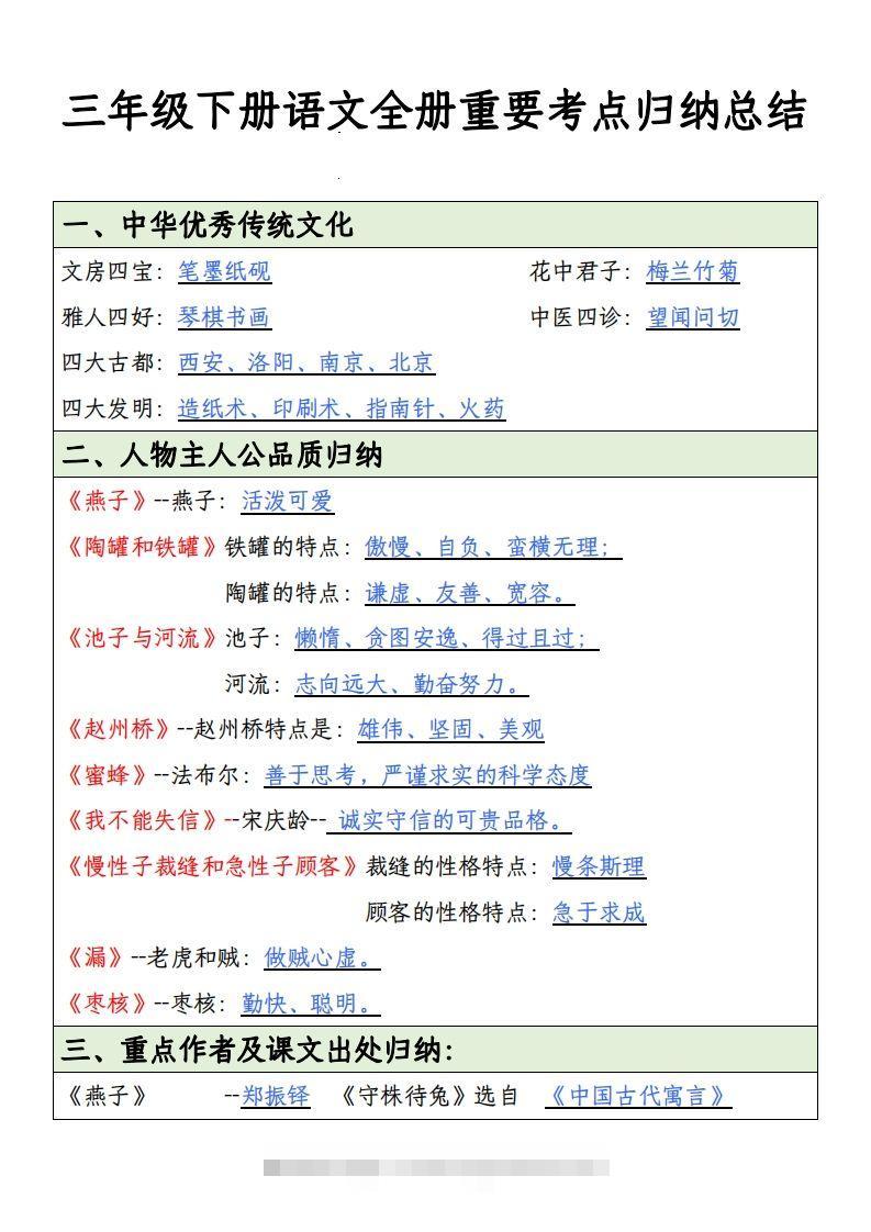 三下语文全册重要考点归纳总结-资源V站