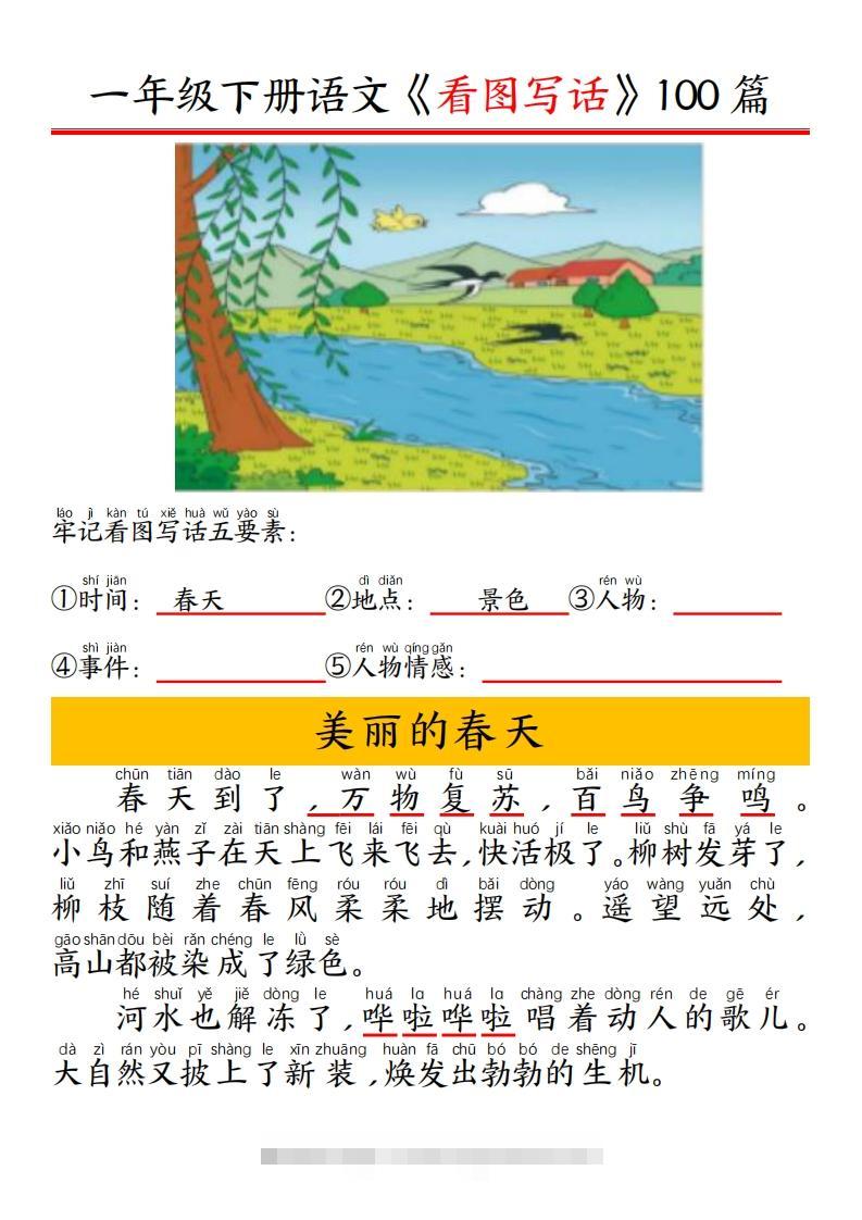 图片[2]-一年级下册语文看图写话五要素训练拼音版精选100篇-资源V站