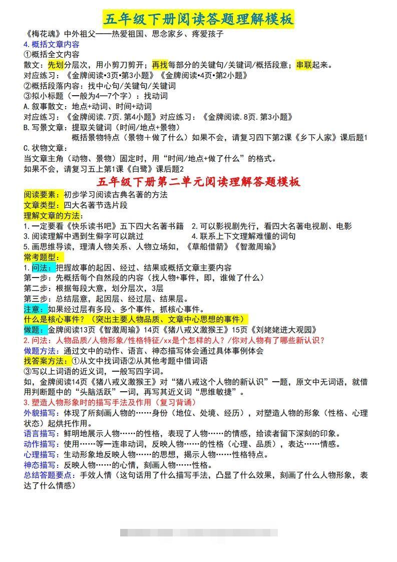 图片[2]-【阅读理解答题模板】五下语文-资源V站