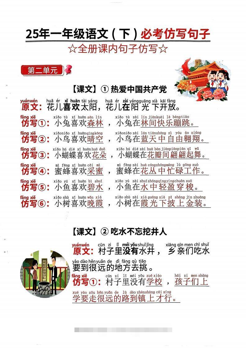 【25年一下语文必考仿写句子（全册课内句子仿写）20页-资源V站