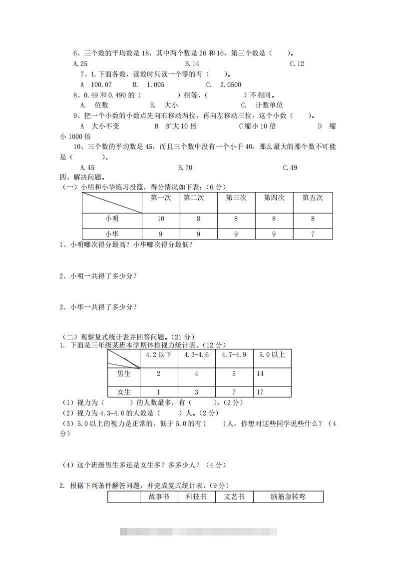 图片[2]-四下青岛六三版数学第八单元测试卷.1-资源V站