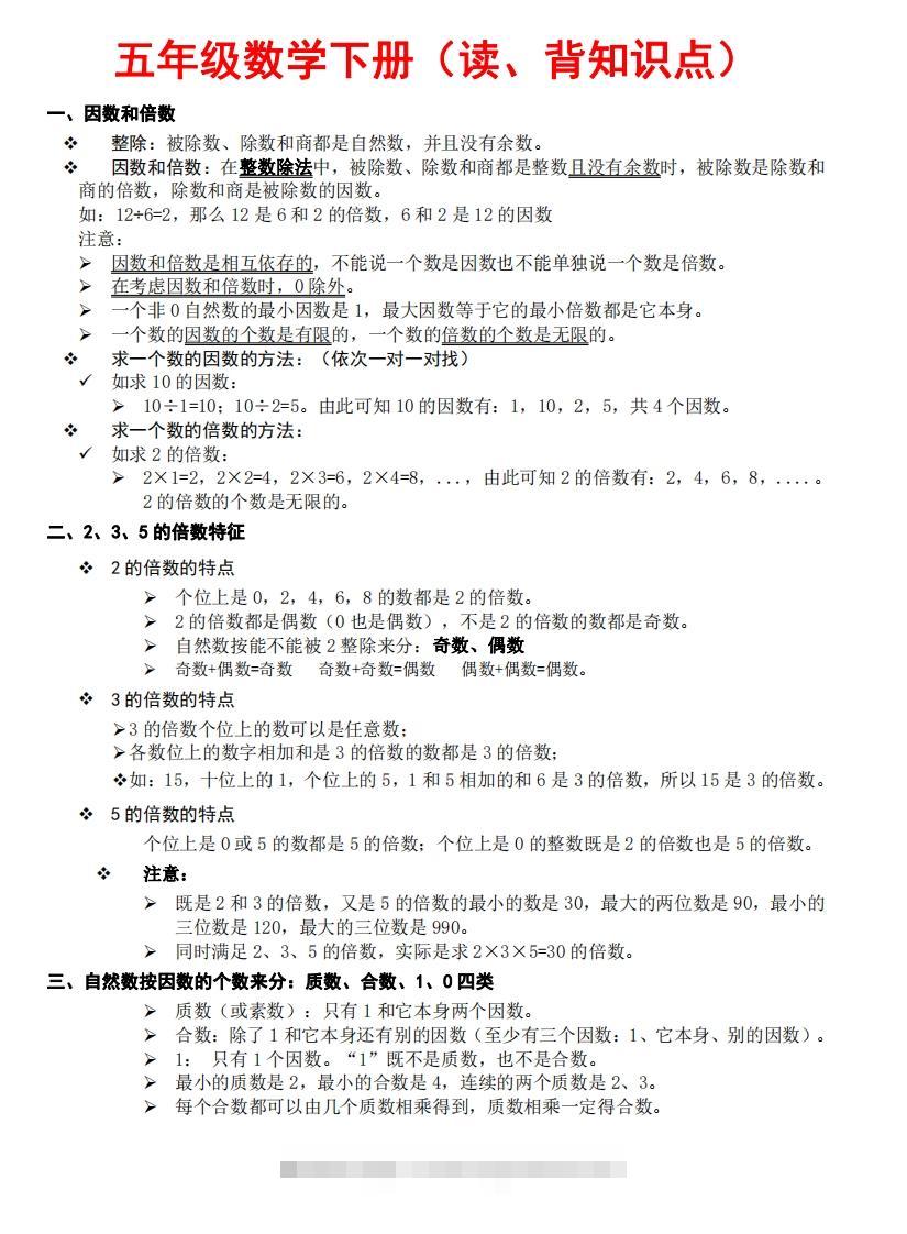 五下数学：知识点读背（通用）-资源V站