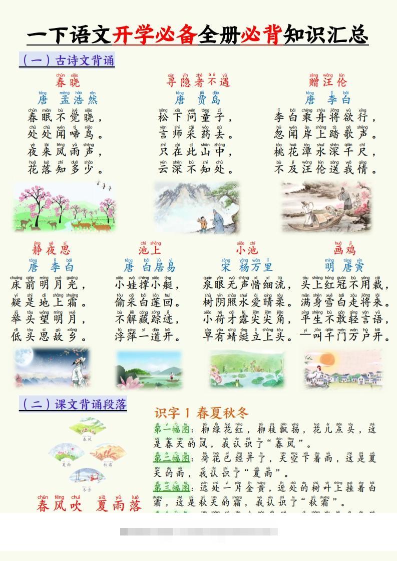 【25春一下语文开学必备全册必背知识汇总（十三类知识点）17页-资源V站
