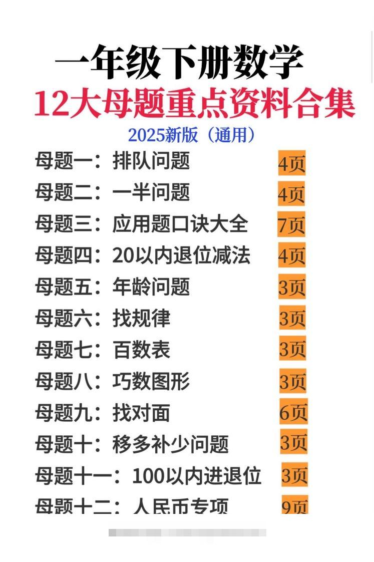 一年级下册数学12大母题重点资料合集-资源V站
