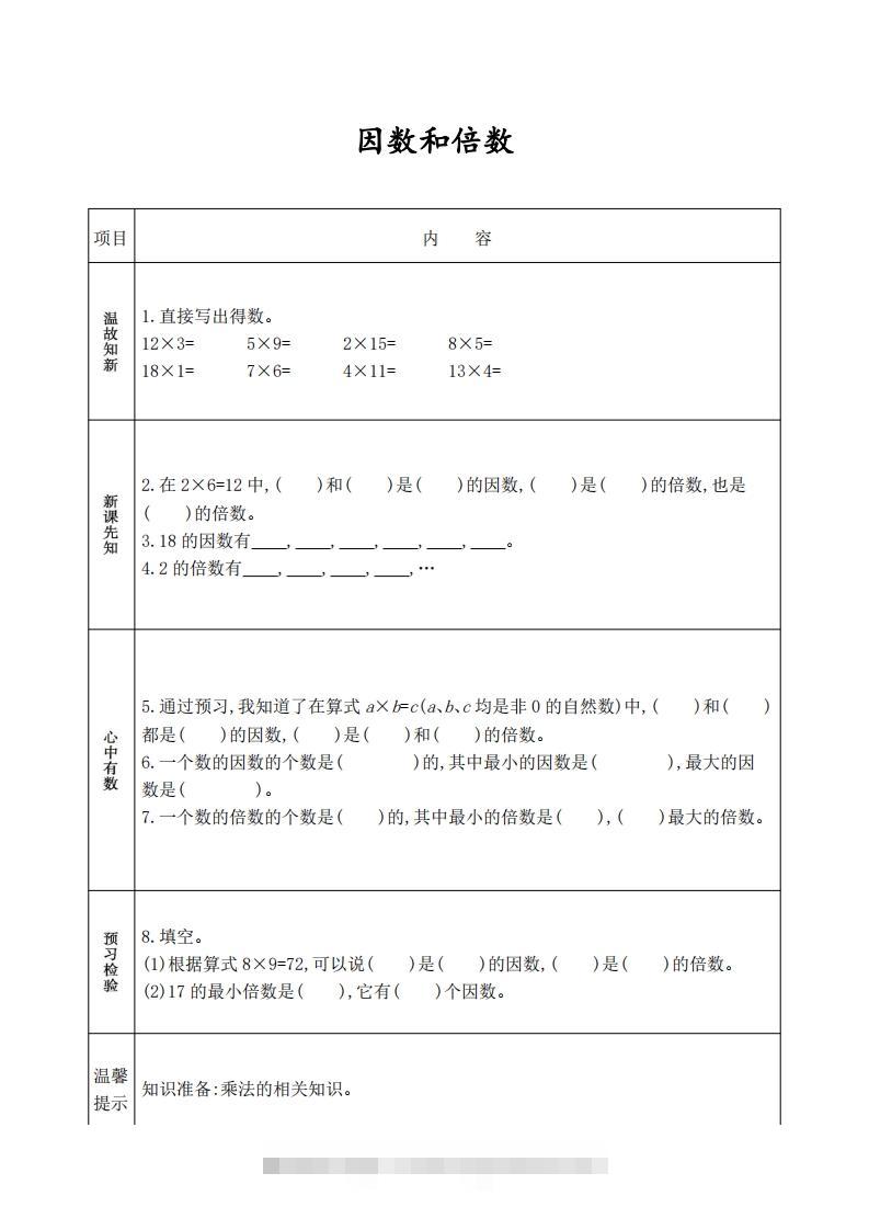 图片[2]-人教版五年级数学下册《课前预习单》-资源V站