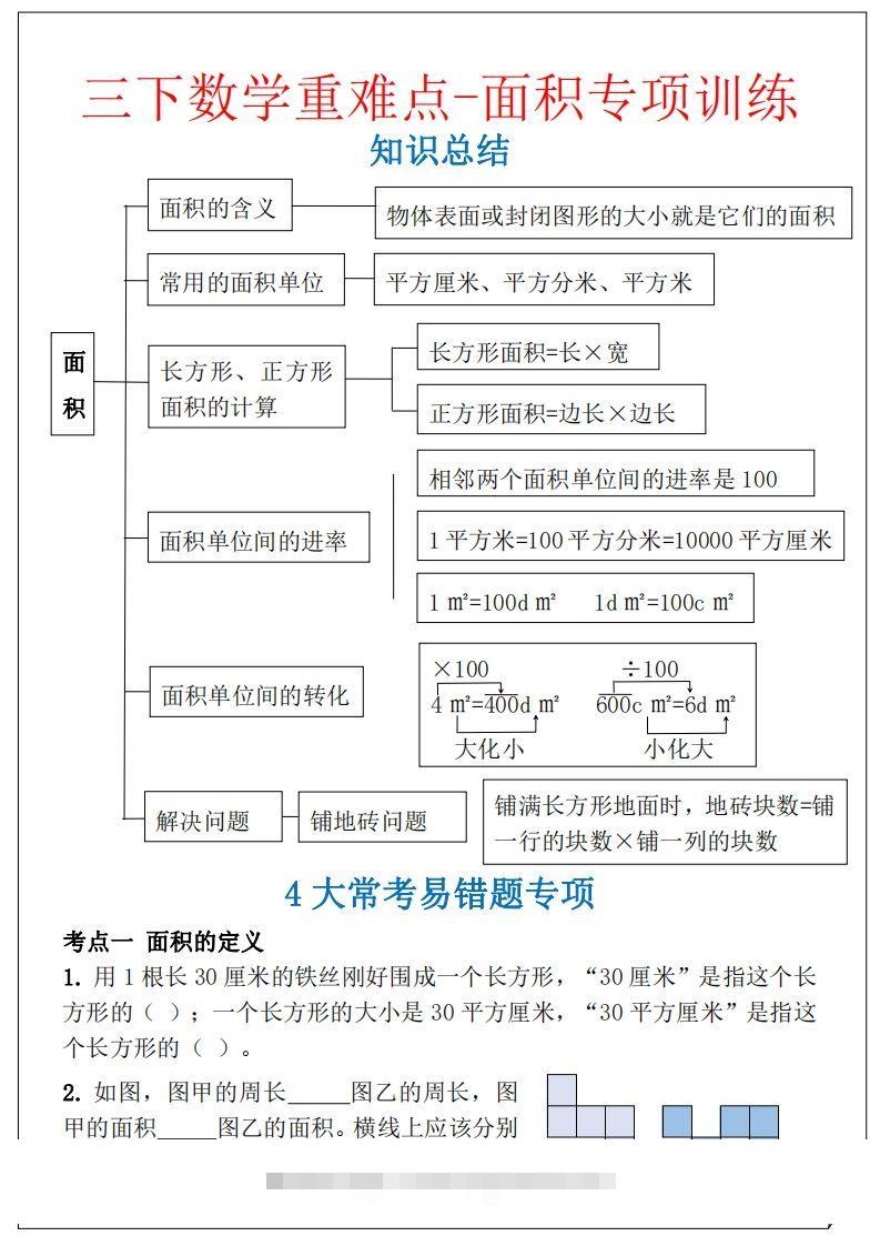 【重难点-面积专项训练】三下数学含答案5页-资源V站