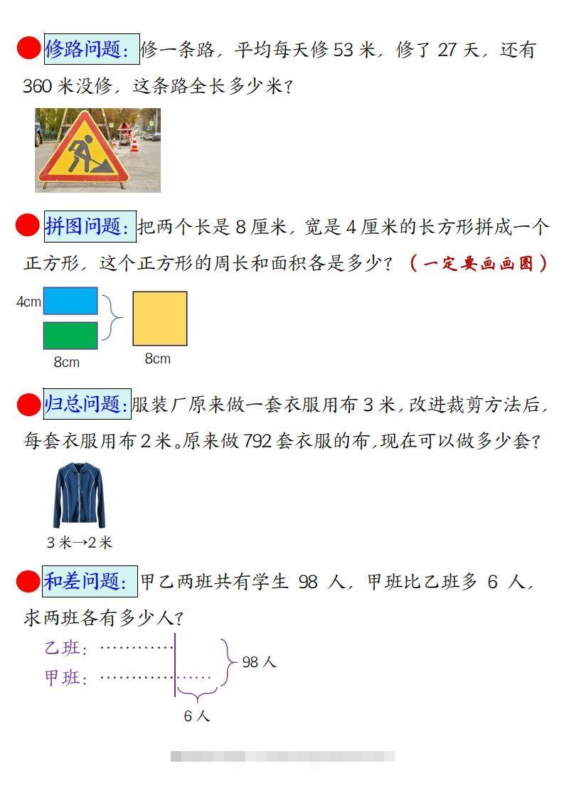 图片[2]-三年级下册数学易错思维应用题专项(空白)-资源V站