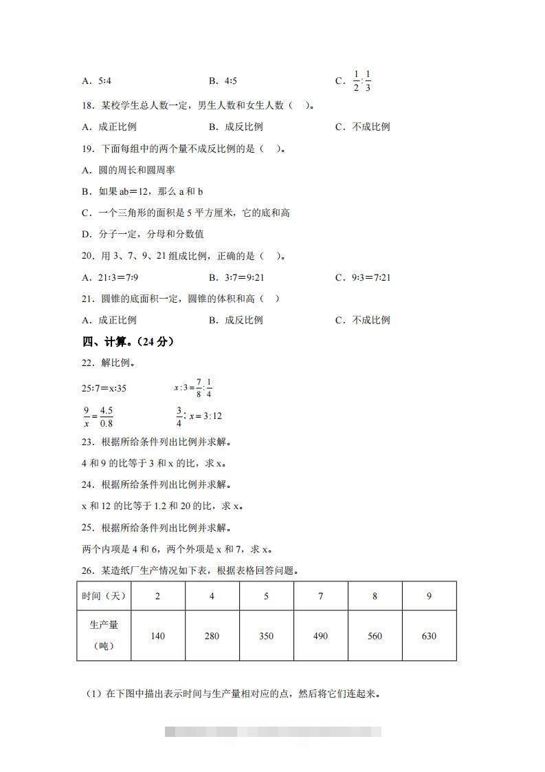 图片[2]-青岛63版数学六年级下册第三单元《啤酒生产中的数学——比例》单元测试卷-资源V站