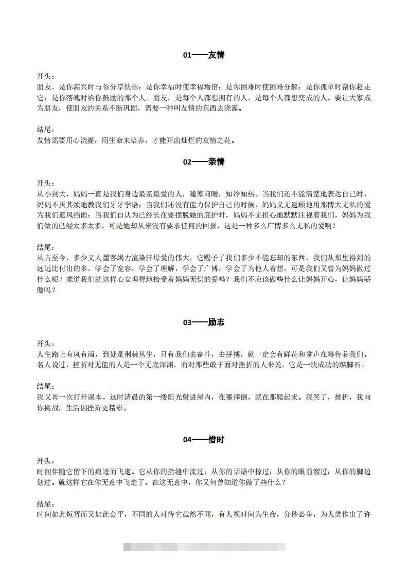 六下语文【作文素材】20类作文开头+结尾的优美段落-资源V站