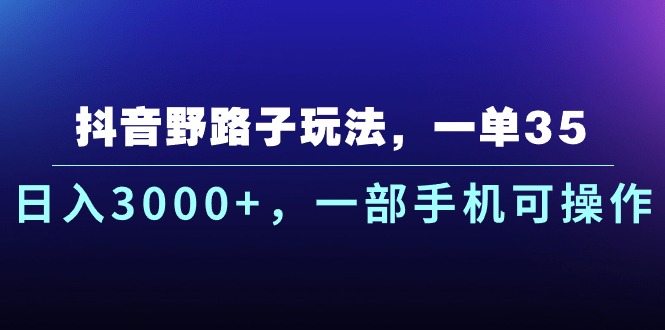 抖音野路子玩法，一单35.日入3000+，一部手机可操作-资源V站